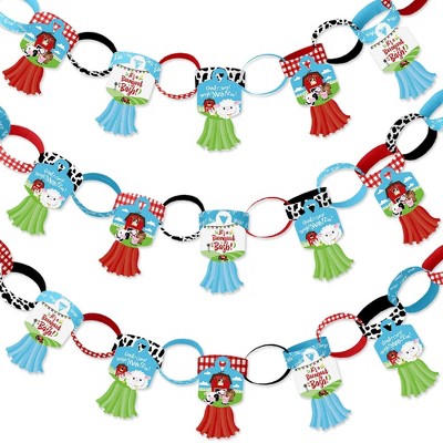 Big Dot of Happiness Farm Animals - 90 Chain Links and 30 Paper Tassels Decoration Kit - Barnyard Party Paper Chains Garland - 21 feet