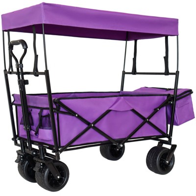 VisioGear Collapsible Wagon with Canopy, Wagon Stroller, Foldable Wagon for Camping, and Garden Use, Purple, 45.28"*22.83"*38.78"