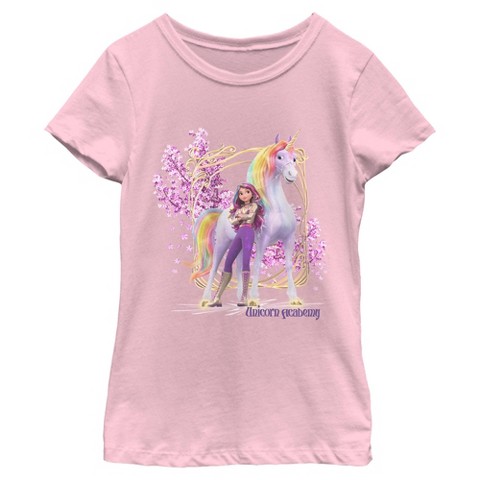 Unicorn Academy Girls Unicorn Academy Sophia And Wildstar Floral T Shirt - Light Pink - Medium