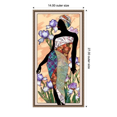 Bronze Framed Canvas Print of Woman in Patchwork Dress, 14 x 27