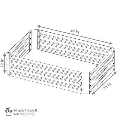 Green Galvanized Steel Rectangle Raised Garden Bed, 47" x 23" x 12"