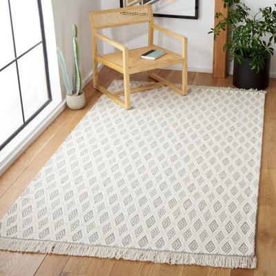 Handmade Ivory and Grey Wool Rectangular Area Rug 3' x 5'