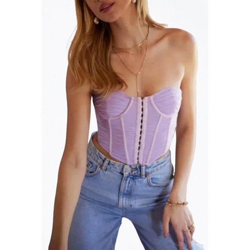 Women's CROPPED RUCHED STRETCH-MESH SLEEVELESS BUSTIER TOP - ENDLESS BLU. - image 1 of 4