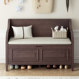 Ridstar 41.9 in. W Rustic Style Solid wood Multifunctional Storage Ottoman Bench with Safety Hinge For Entryway, Living Room & Bedroom-Dark Brown - 1 of 4