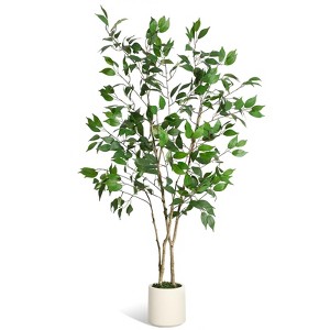 Artificial Ficus Tree Indoor, Faux Silk Plant with Wood Trunk, Lifelike Fruits, Planter & Moss for Home Office Decor - 1 of 4