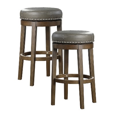 Lexicon Whitby 30.5 Inch Pub Counter Height Wooden Bar Stool with Solid Wood Legs and Faux Leather Round Swivel Seat, Gray (2 Pack)