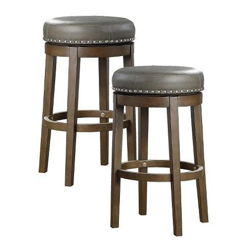 Pub Counter Height Wooden Bar Stool, Leather Bar Stools With Nailhead Trim