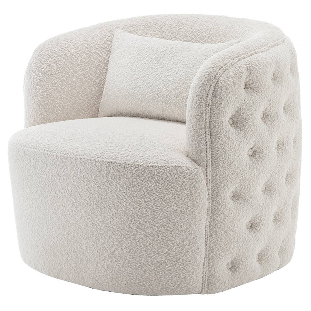 Photos - Sofa 34" Wide Boucle Tufted Upholstered 360° Swivel Armchair Cream - Kinwell