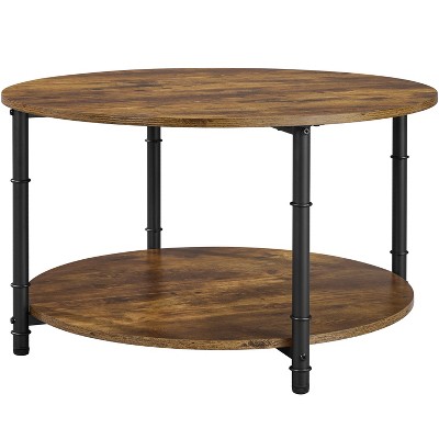 Yaheetech Industrial 2-Layer Round Coffee Table with Sturdy Metal Frame, Rustic Brown