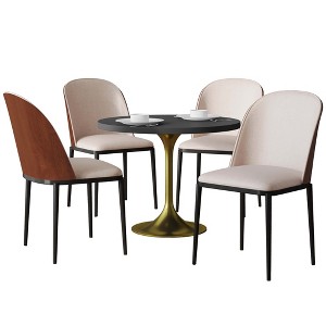LeisureMod Verve 5-Piece Dining Set - 36" Round MDF Top Table, 4 Leather Dining Side Chairs - 1 of 4