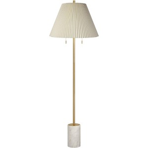 Possini Euro Design Milan Modern 66" Tall Floor Lamp Gold Metal Beige Pleated Empire Fabric Shade for Living Room Bedroom Office - 1 of 4