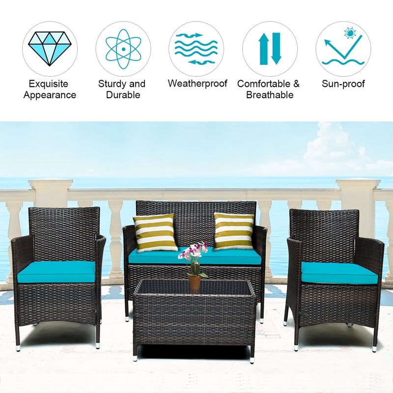 4PCS Outdoor Patio PE Rattan Wicker Table Shelf Sofa Furniture Set With Cushion, 5 of 11