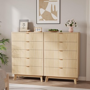 5 Drawer Dresser Set of 2, 32 Inch Tall Mid Century Modern Dresser Drawers, Waveform Fluted Side Table, Wood Drawer Organizer - 1 of 4