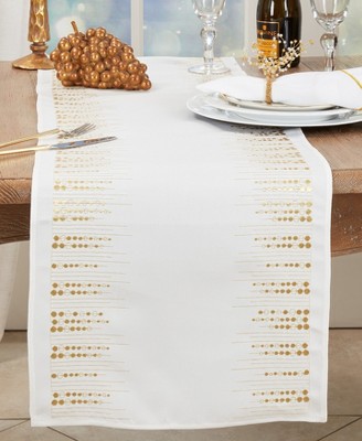 Gold and White Handcrafted Embroidered Dots Polyester Table Runner
