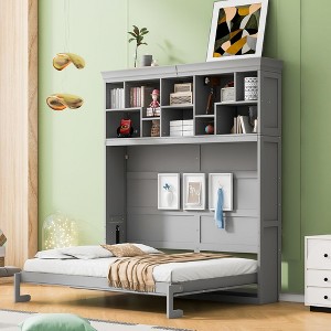 NicBex Queen Size Murphy Bed 82.2" Wooden Bed Frame Morden Hideaway Wall Bed with 3 Top Shelves and USB Ports for Apartment - 1 of 4