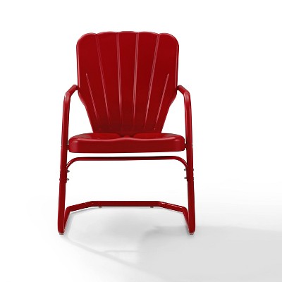Retro Bright Red Gloss Metal Outdoor Chair Set of 2