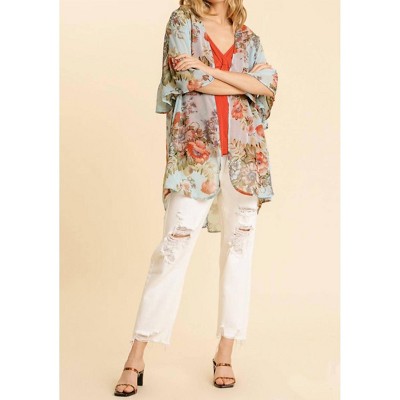 Women's Sheer Ruffle Sleeve Floral Duster - umgee