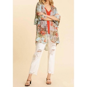 Women's Sheer Ruffle Sleeve Floral Duster - umgee - 1 of 4