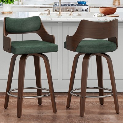Arceso 26" Swivel Counter Height Bar Stools,Mid-Century Wooden Barstools with Backs for Kitchen Restaurant