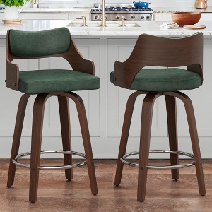 Arceso 26" Swivel Counter Height Bar Stools,Mid-Century Wooden Barstools with Backs for Kitchen Restaurant - 1 of 4