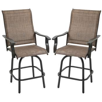 Outsunny Set of 2 Outdoor Swivel Bar Stools with Armrests, Bar Height Patio Chairs with Steel Frame for Balcony, Poolside, Backyard