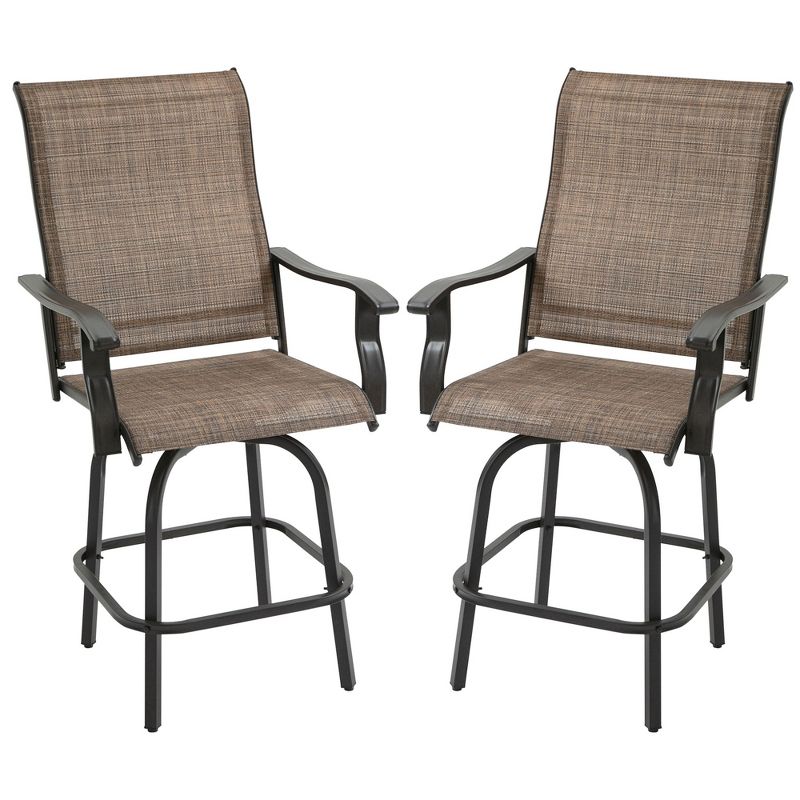Outsunny Set of 2 Outdoor Swivel Bar Stools with Armrests, Bar Height Patio Chairs with Steel Frame for Balcony, Poolside, Backyard, 1 of 7