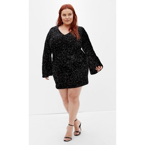 Women's Plus Size Sequin Neptune Dress - black | CITY CHIC - image 1 of 4