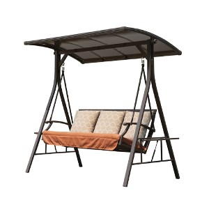 CLIHOME Outdoor 3 Person Adjustable Canopy Deluxe Swing,with 3 Cushions Patio Swing Glider Chair - 1 of 4