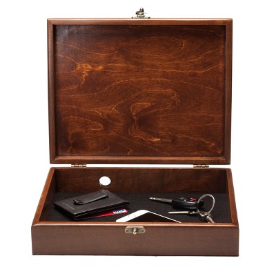 Walnut Stain Wooden Valet Box with Felt Lining