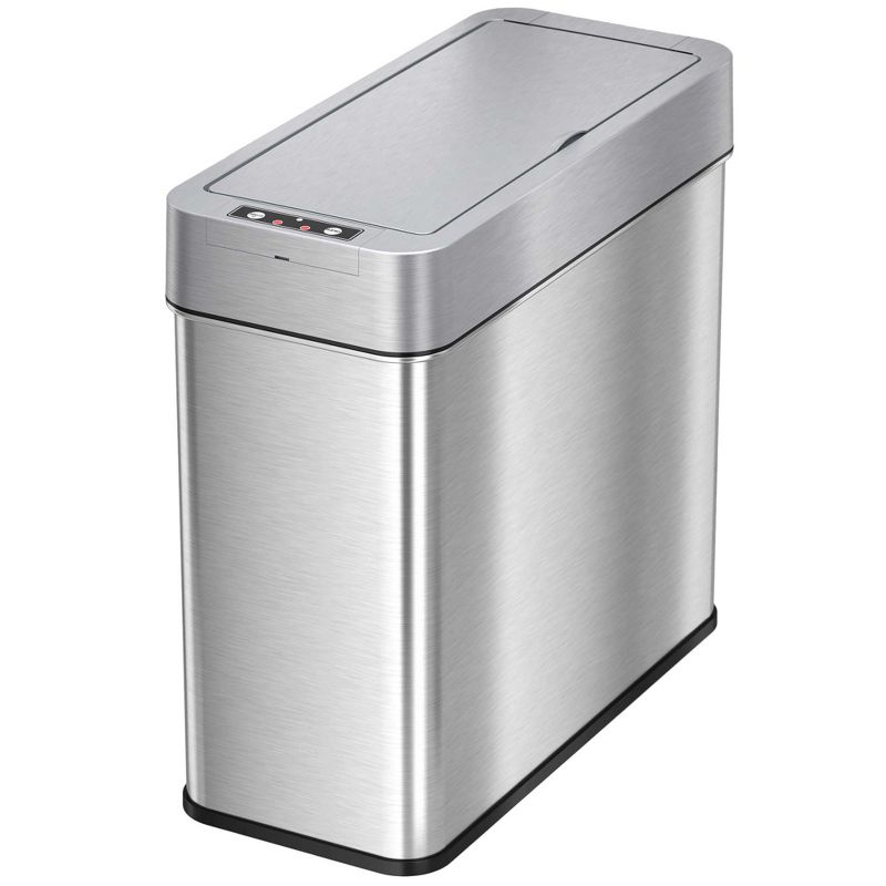 iTouchless Bathroom Sensor Trash Can with AbsorbX Odor Filter Left Side Lid Open Rectangular 4 Gallon Silver Stainless Steel, 1 of 7