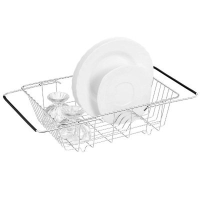 LunaLulinlk Stainless Steel Dish Drainer Plate Rack, Extendable Dish Drying Rack Basket for Fruits Vegetables Pots Bowls Plates and Kitchen Utensils