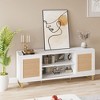 Homhougo TV Stand for 65 Inch TV, Rattan Entertainment Center Modern TV Console Table White TV Stand with Storage, Doors and Shelves White - 3 of 4