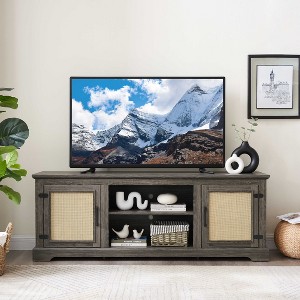 VYNXARIA Gray Farmhouse Rattan TV Stand Console Table for TVs up to 70 Inches with Storage Shelves - 1 of 4