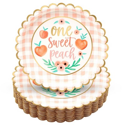 Sparkle and Bash 48 Pack One Sweet Peach Paper Plates for Birthday and Baby Shower Party Supplies (9 in)