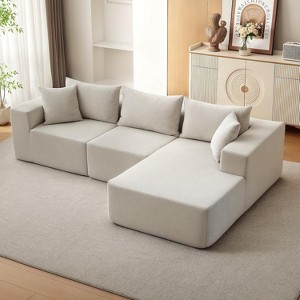 106" Modular L-Shaped Sectional Sofa, Fluffy Corduroy Couch with Chaise, Deep Seat, No Assembly for Living Room/Bedroom - 1 of 4