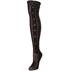 Memoi Fondant Crochet Stripe Over the Knee Boot Sock - 1 of 2