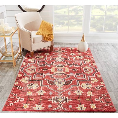 Ophelia Hand-Knotted Red Wool and Cotton Area Rug 2' x 3'