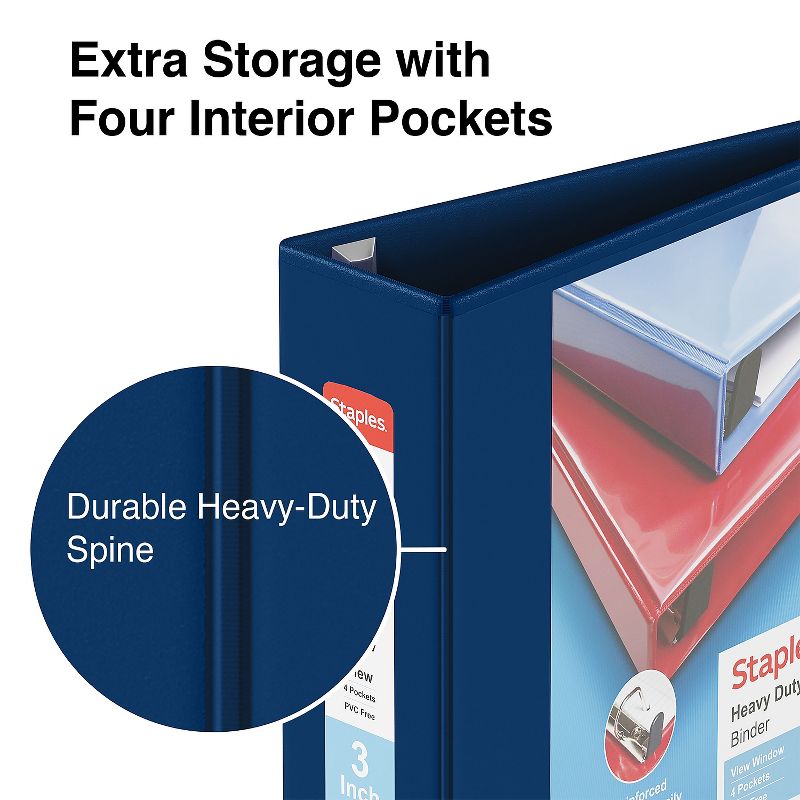 Staples Heavy Duty 3" 3-Ring View Binder Blue (24691) 82668, 4 of 8
