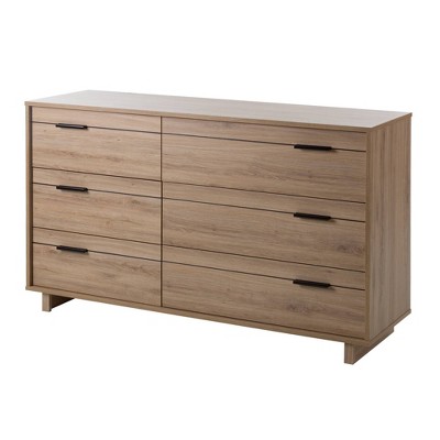 Rustic Oak Double 6-Drawer Dresser with Metal Pulls