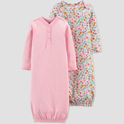 Baby Girls' 2pk Striped and Floral Print NightGown - Just One You® made by carter's Pink/White Preemie
