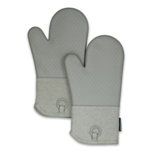 Home Mart Goods Grey Heat Resistant Thick Soft Quilted Lining Kitchen Oven Glove Mitts With Neoprene - 1 of 3