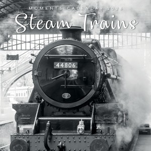 2026 Square Wall Calendar, Steam Trains - Black & White, 16-Month Theme with 180 Reminder Stickers (12x12 In) - 1 of 4