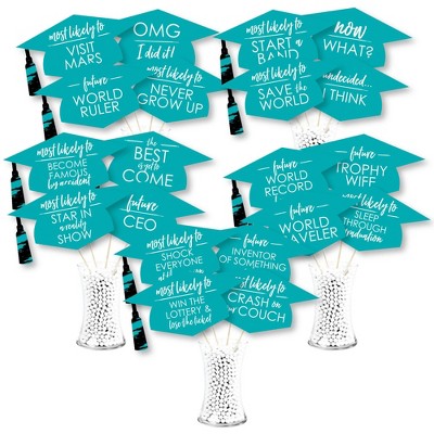 Big Dot of Happiness Hilarious Teal Grad - Best is Yet to Come - Turquoise Graduation Party Photo Booth Props or Table Toppers - 20 Count