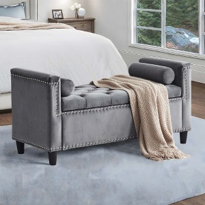 NicBex Modern 44.5" Velvet Storage Bench with Armrests and Nailhead Trim for Bedroom and Entryway - 1 of 4