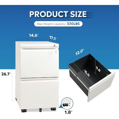 White Mobile 2-Drawer Lockable Steel File Cabinet