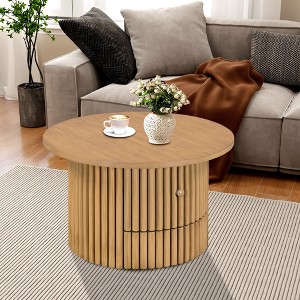 Hrinhom 30.5“ Round Coffee Table,Natural Wood Side Table With Storage Drawer - 1 of 4