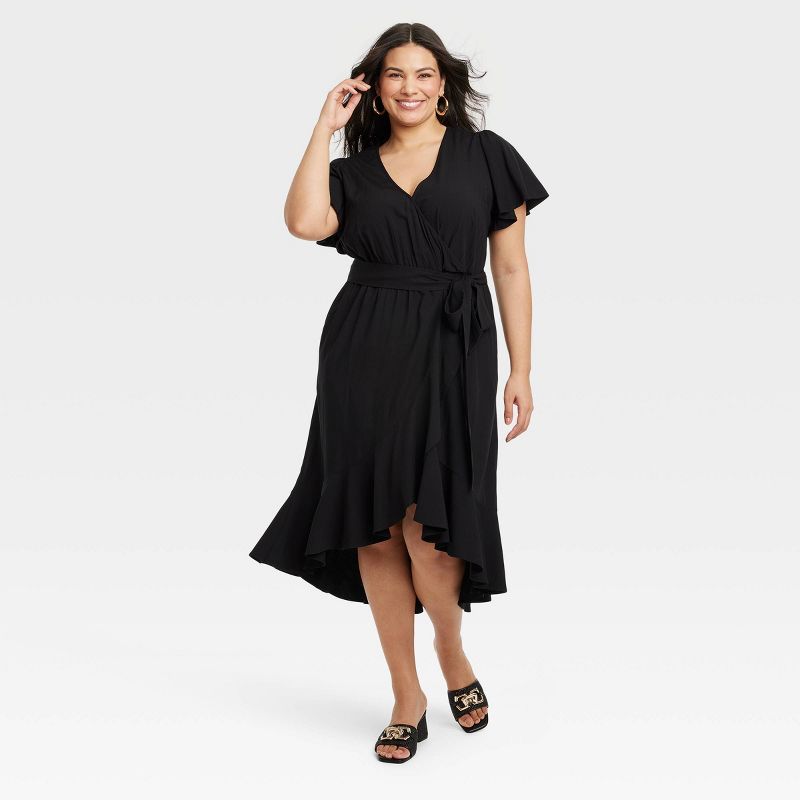 Women's Flutter Short Sleeve Midi Wrap Dress - Ava & Viv™, 1 of 7