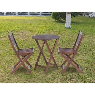 VYNXARIA 3-Piece Acacia Wood Bistro Set: 1 coffee table & 2 foldable chairs, perfect for garden, balcony, or patio,Brown