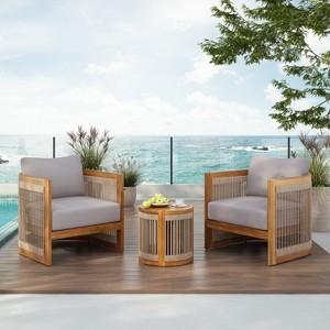 Christopher Knight Home Krizzix Boho 3 Piece Outdoor Acacia Wood Woven Rope Seating Set with Cushions - 1 of 4