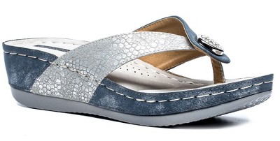 Gc Shoes Kiara Silver 7.5 Embellished Comfort Slide Wedge Sandals